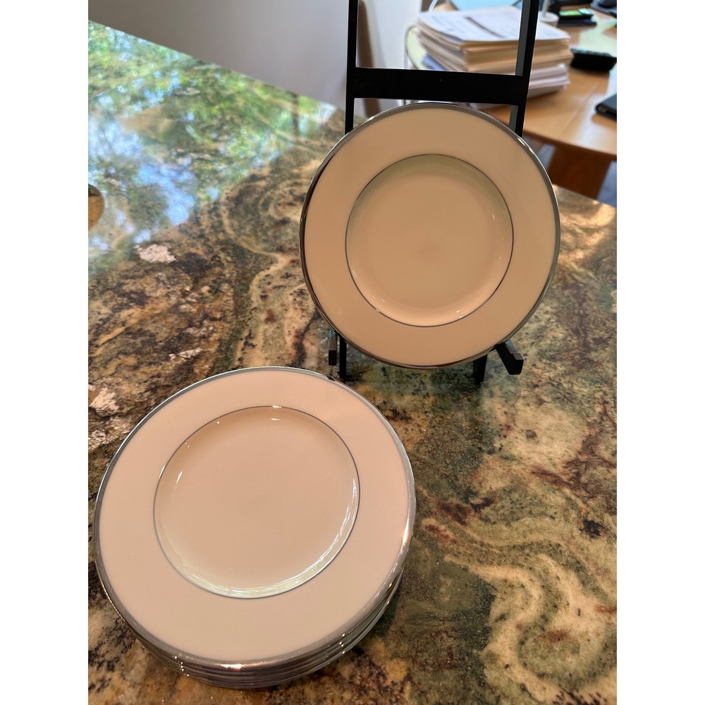 Lenox Montclair Bread & Butter Plates Set of 8 6 5/8" Cream Ivory Platinum Trim